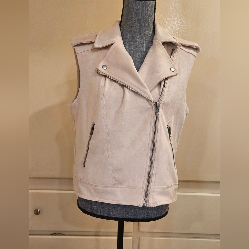 Philosophy Republic Clothing Faux Suede Moto Vest – Light Beige – Size L